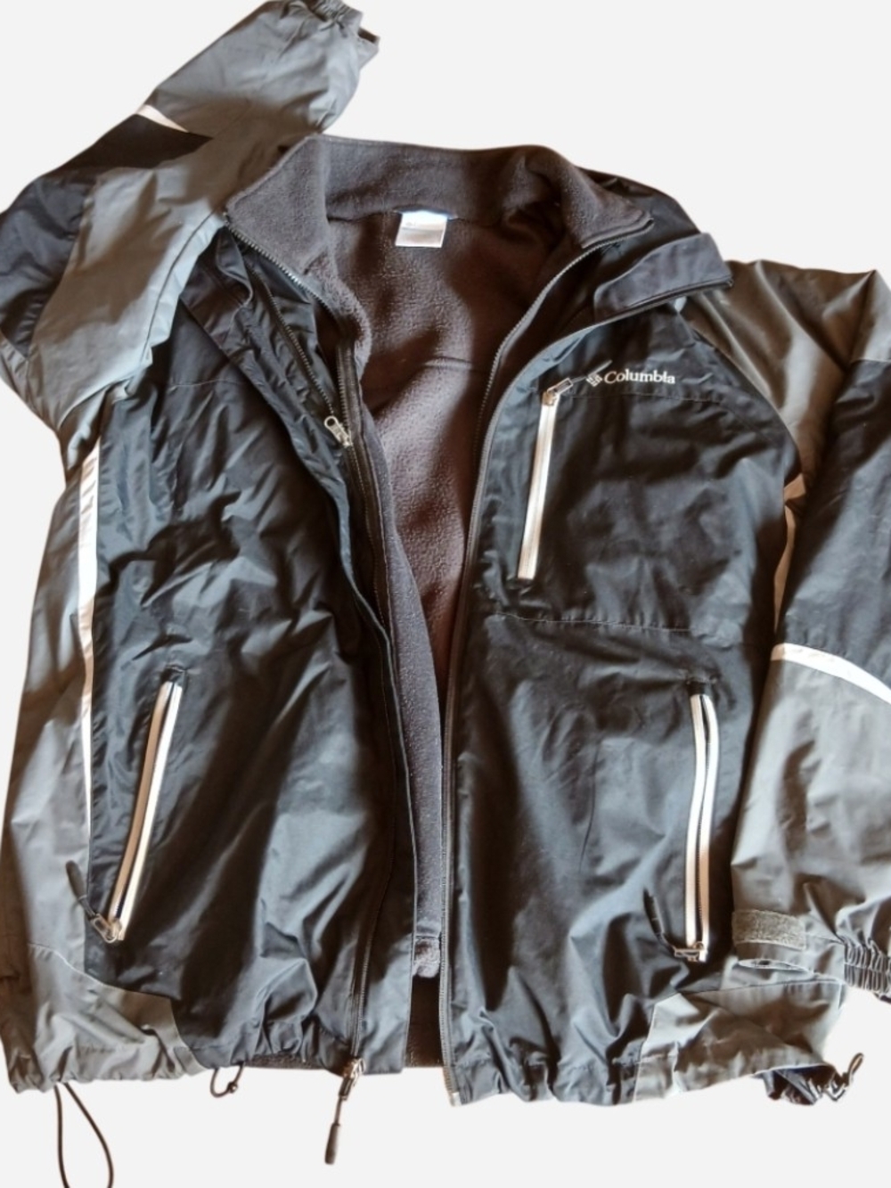 Columbia Men's Interchange 3 in 1 Jacket Black Grey Fleece Lined Coat Size